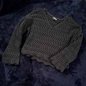 American Eagle Outfitters Black Crochet V-Neck Sweater Top